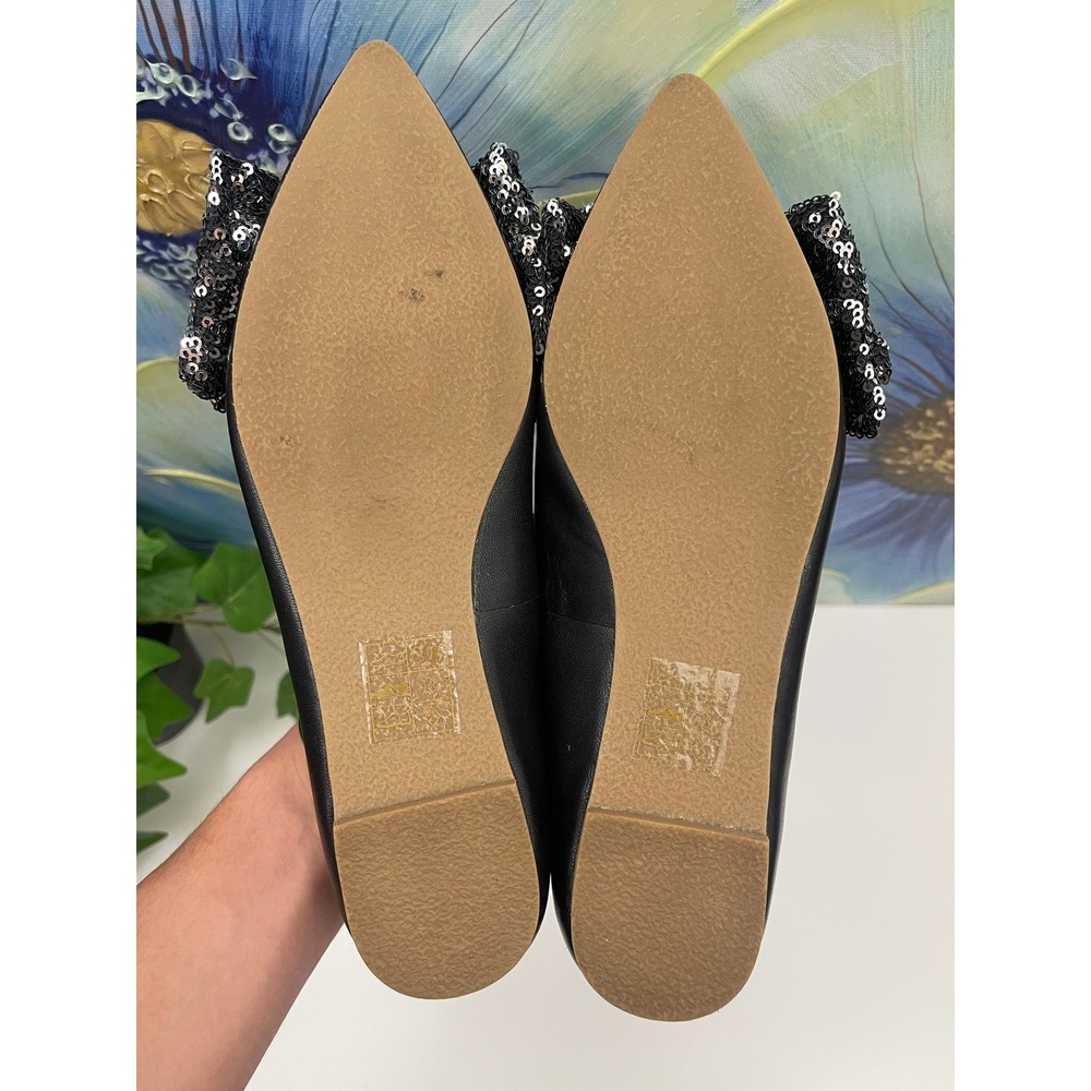 Jack Rogers Debra Black Leather Point Toe Sequin Bow Ballet Flats in Black 6.5 - Picture 11 of 13